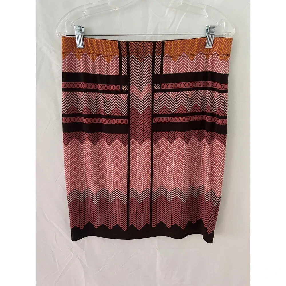 MSSTP Max Studio Women's Skirt Size L Pink Brown Geometric Print‎ Career
